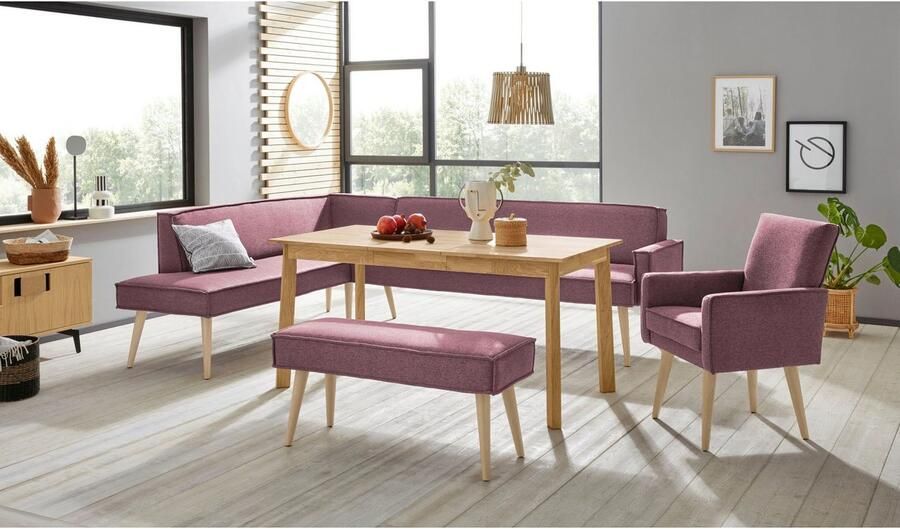 Exxpo sofa fashion Hoekbank Lungo moderne paspelnaad comfortabel en elegant hoge houten voet