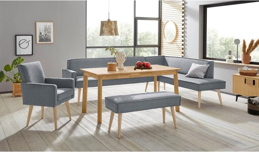 Exxpo sofa fashion Hoekbank Lungo moderne paspelnaad comfortabel en elegant hoge houten voet