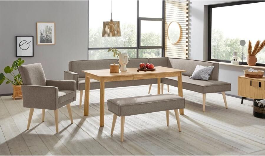 Exxpo sofa fashion Hoekbank Lungo moderne paspelnaad comfortabel en elegant hoge houten voet