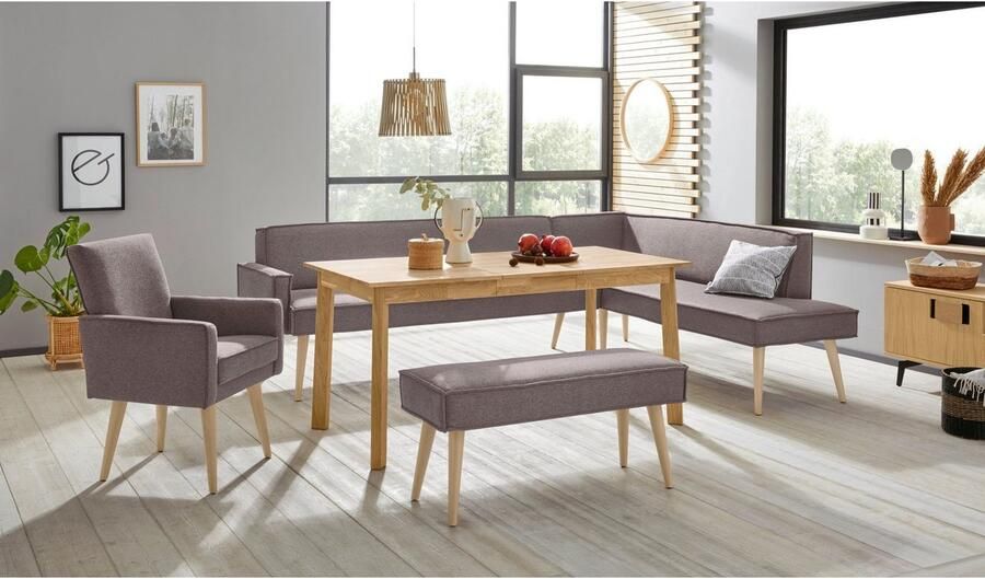 Exxpo sofa fashion Hoekbank Lungo moderne paspelnaad comfortabel en elegant hoge houten voet