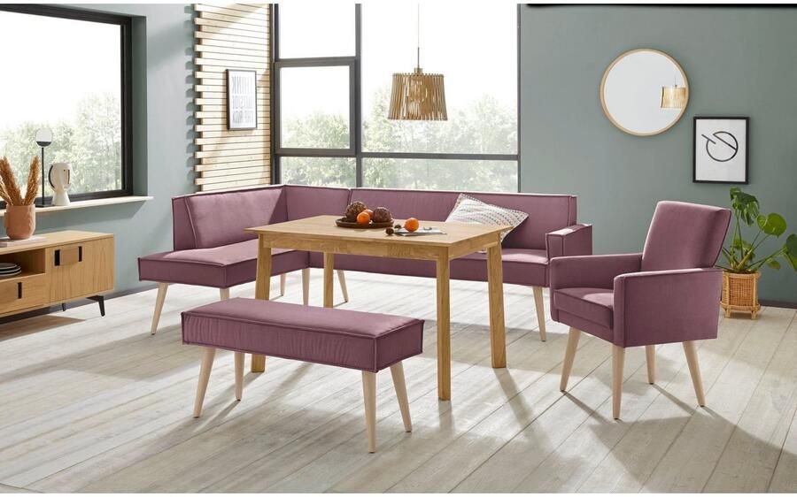 Exxpo sofa fashion Hoekbank Lungo moderne paspelnaad comfortabel en elegant hoge houten voet