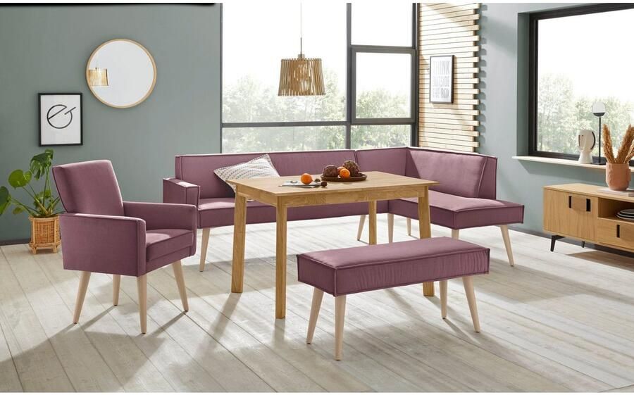 Exxpo sofa fashion Hoekbank Lungo moderne paspelnaad comfortabel en elegant hoge houten voet