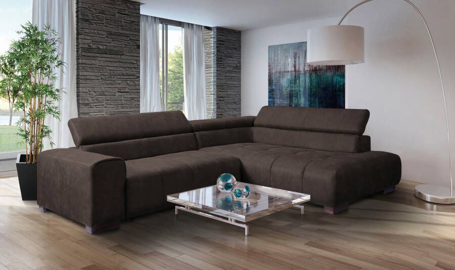 Exxpo sofa fashion Hoekbank met 3 verstelbare hoofdsteunen naar keuze met slaapfunctie en kussen