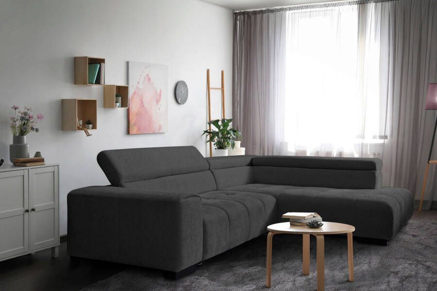 Exxpo sofa fashion Hoekbank met 3 verstelbare hoofdsteunen naar keuze met slaapfunctie en kussen