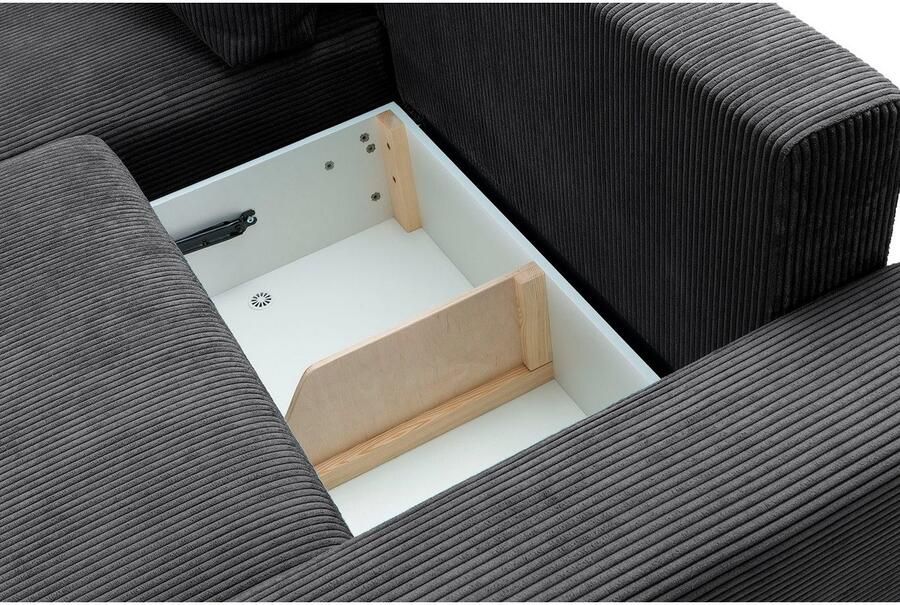 Exxpo sofa fashion Hoekbank Orinoko actueel design en hoog zitcomfort L-vorm inclusief bedfunctie en bedlade mooie kleuren in trendy cord