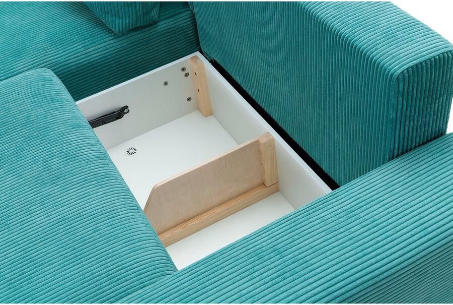 Exxpo sofa fashion Hoekbank Orinoko actueel design en hoog zitcomfort L-vorm inclusief bedfunctie en bedlade mooie kleuren in trendy cord