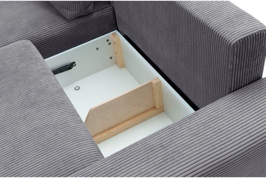 Exxpo sofa fashion Hoekbank Orinoko actueel design en hoog zitcomfort L-vorm inclusief bedfunctie en bedlade mooie kleuren in trendy cord