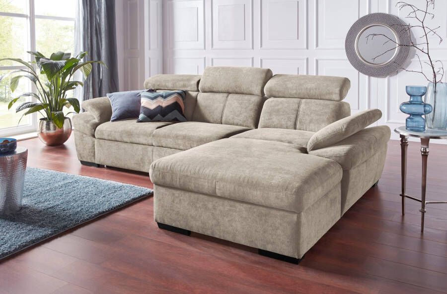 Exxpo sofa fashion Hoekbank Salerno incl. hoofd- en armdeelverstelling elegant & comfortabel L-vorm inclusief verstelbare hoofdsteun en armleuning naar keuze met slaapfunctie
