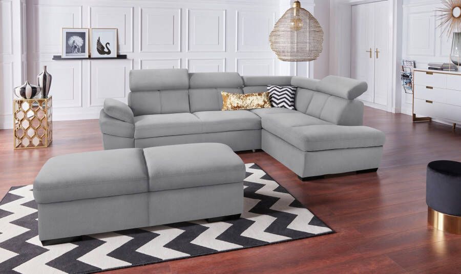 Exxpo sofa fashion Hoekbank Salerno klassieke moderne functionele bank hoog zitcomfort L-vorm inclusief verstelbare hoofdsteun en armleuning naar keuze met slaapfunctie