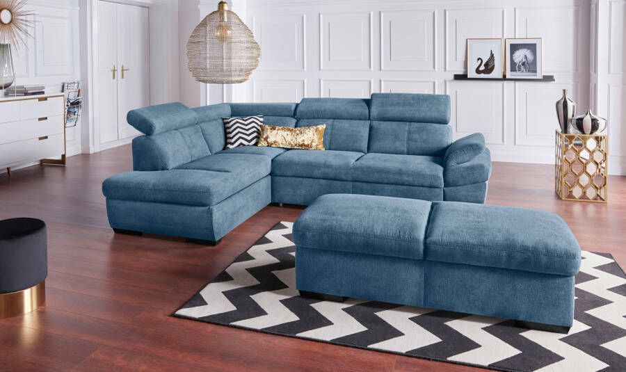 Exxpo sofa fashion Hoekbank Salerno klassieke moderne functionele bank hoog zitcomfort L-vorm inclusief verstelbare hoofdsteun en armleuning naar keuze met slaapfunctie
