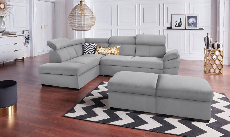Exxpo sofa fashion Hoekbank Salerno klassieke moderne functionele bank hoog zitcomfort L-vorm inclusief verstelbare hoofdsteun en armleuning naar keuze met slaapfunctie