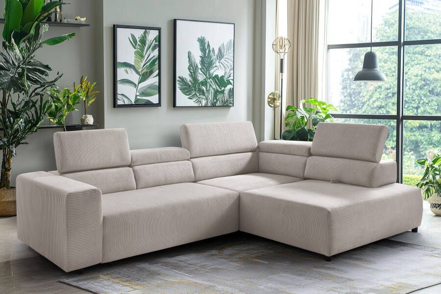 Exxpo sofa fashion Hoekbank VITTORIO met comfortfuncties comfortabel en modern cord L-vorm incl. hoofdsteun- en zitdiepteverstelling optioneel met bedfunctie