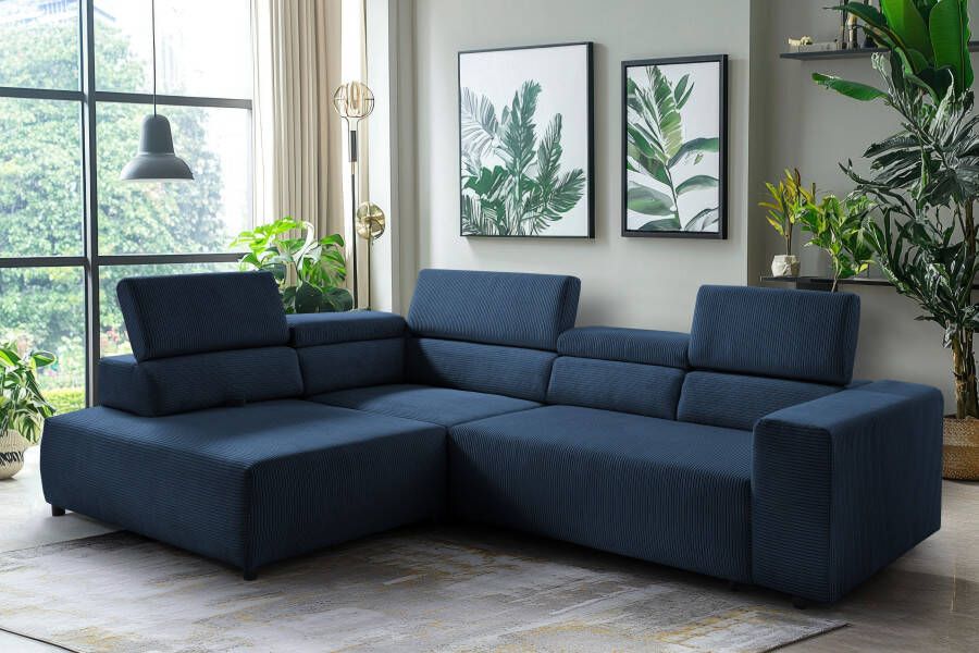 Exxpo sofa fashion Hoekbank VITTORIO met comfortfuncties comfortabel en modern cord L-vorm incl. hoofdsteun- en zitdiepteverstelling optioneel met bedfunctie
