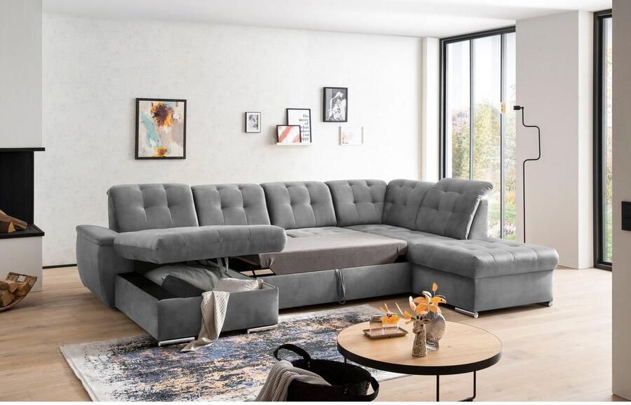 Exxpo sofa fashion Zithoek Durango uitgebreide zit- en rugverwerking comfortabel U-vorm inclusief verstelbare hoofdsteun naar keuze met slaapfunctie en bedkist (4-delig)