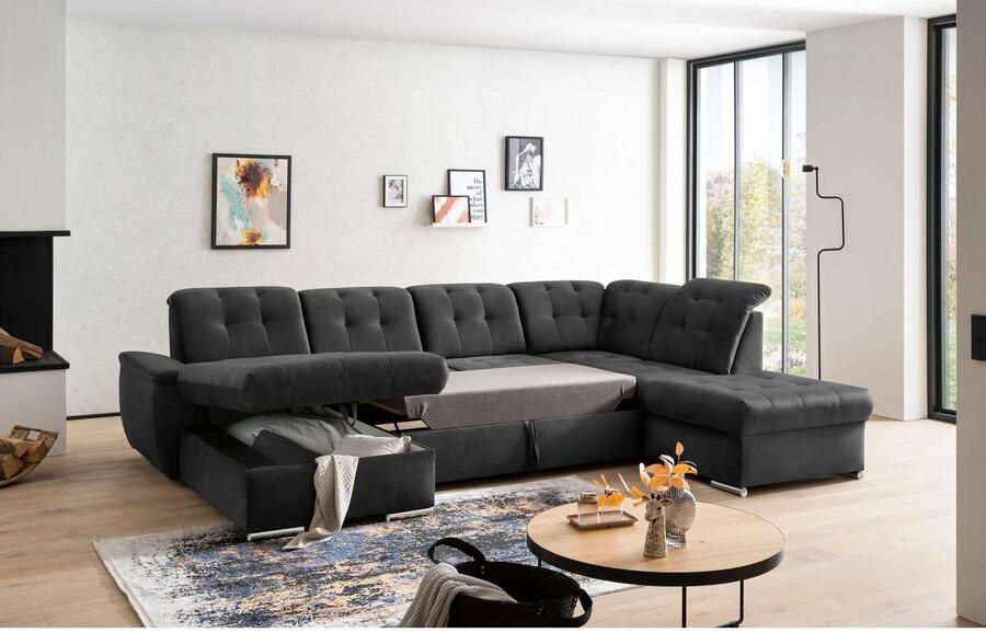 Exxpo sofa fashion Zithoek Durango uitgebreide zit- en rugverwerking comfortabel U-vorm inclusief verstelbare hoofdsteun naar keuze met slaapfunctie en bedkist (4-delig)