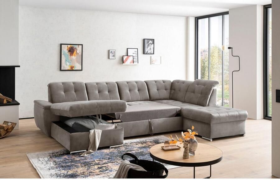 Exxpo sofa fashion Zithoek Durango uitgebreide zit- en rugverwerking comfortabel U-vorm inclusief verstelbare hoofdsteun naar keuze met slaapfunctie en bedkist (4-delig)