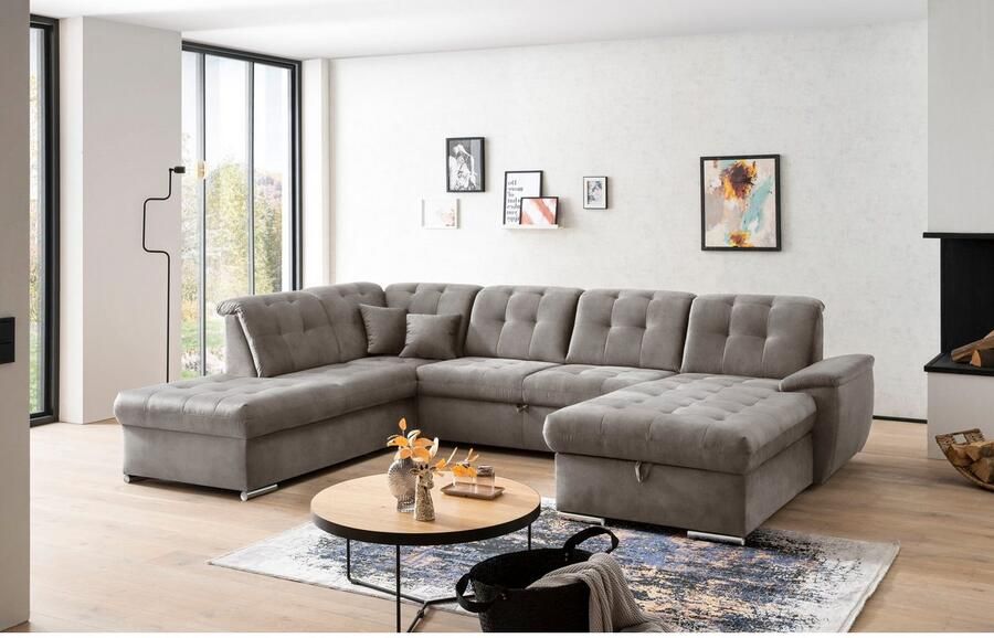 Exxpo sofa fashion Zithoek Durango uitgebreide zit- en rugverwerking comfortabel U-vorm inclusief verstelbare hoofdsteun naar keuze met slaapfunctie en bedkist (4-delig)