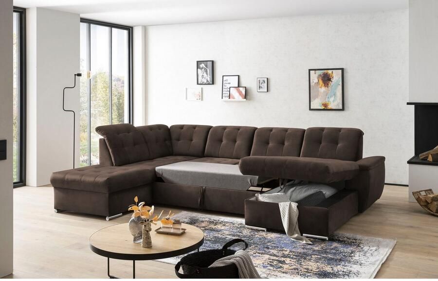 Exxpo sofa fashion Zithoek Durango uitgebreide zit- en rugverwerking comfortabel U-vorm inclusief verstelbare hoofdsteun naar keuze met slaapfunctie en bedkist (4-delig)