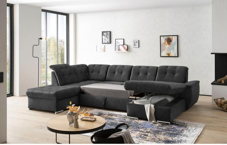Exxpo sofa fashion Zithoek Durango uitgebreide zit- en rugverwerking comfortabel U-vorm inclusief verstelbare hoofdsteun naar keuze met slaapfunctie en bedkist (4-delig)