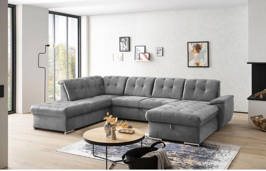 Exxpo sofa fashion Zithoek Durango uitgebreide zit- en rugverwerking comfortabel U-vorm inclusief verstelbare hoofdsteun naar keuze met slaapfunctie en bedkist (4-delig)