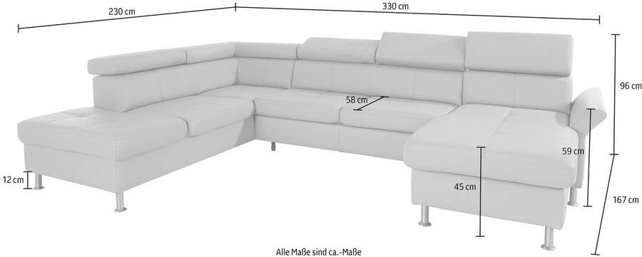 Exxpo sofa fashion Zithoek Maretto comfortabel en handig uitgebreide zittingstikking U-vorm inclusief hoofdeindeverstelling voor meer zitcomfort optioneel bedfunctie