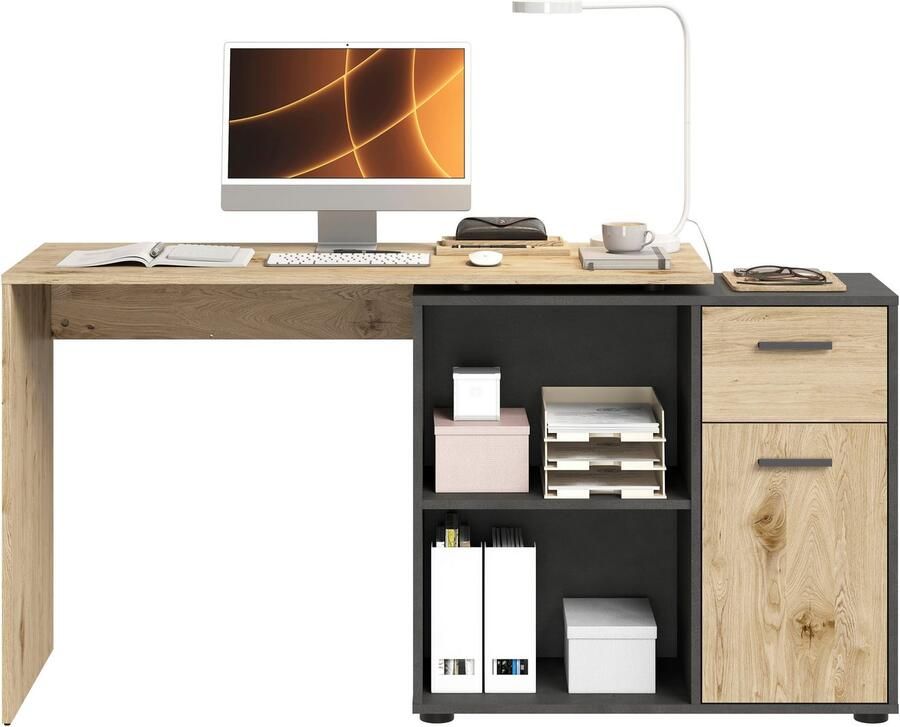 FMD Hoekbureau AUGSBURG Bureau sideboard met opbergruimte aan beide zijden te monteren 117 148 cm