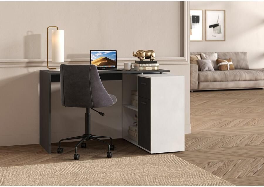 FMD Hoekbureau AUGSBURG Bureau sideboard met opbergruimte aan beide zijden te monteren 117 148 cm