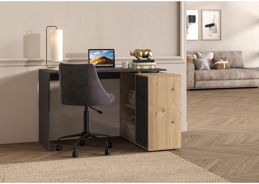 FMD Hoekbureau AUGSBURG Bureau sideboard met opbergruimte aan beide zijden te monteren 117 148 cm