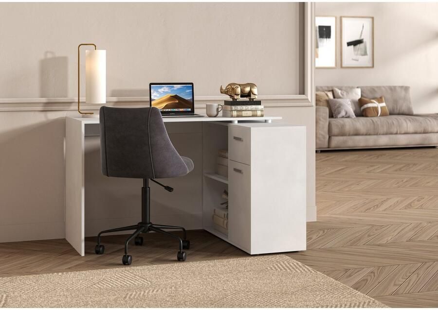 FMD Hoekbureau AUGSBURG Bureau sideboard met opbergruimte aan beide zijden te monteren 117 148 cm