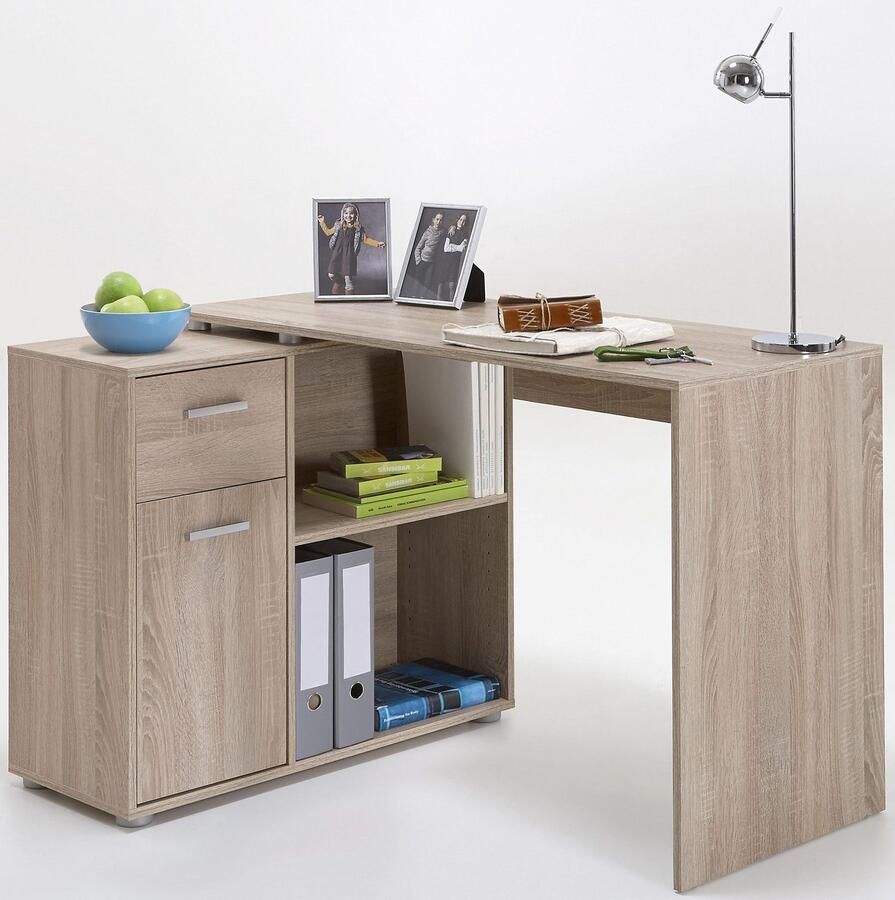 FMD Hoekbureau AUGSBURG Bureau sideboard met opbergruimte aan beide zijden te monteren 117 148 cm