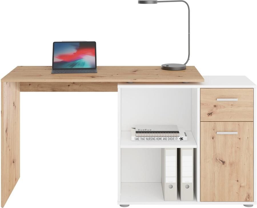 FMD Hoekbureau AUGSBURG Bureau sideboard met opbergruimte aan beide zijden te monteren 117 148 cm
