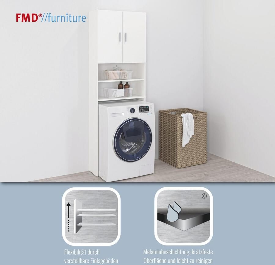 FMD Kast voor wasmachine Olbia met veel opbergruimte 2 open vakken in hoogte verstelbare legplanken