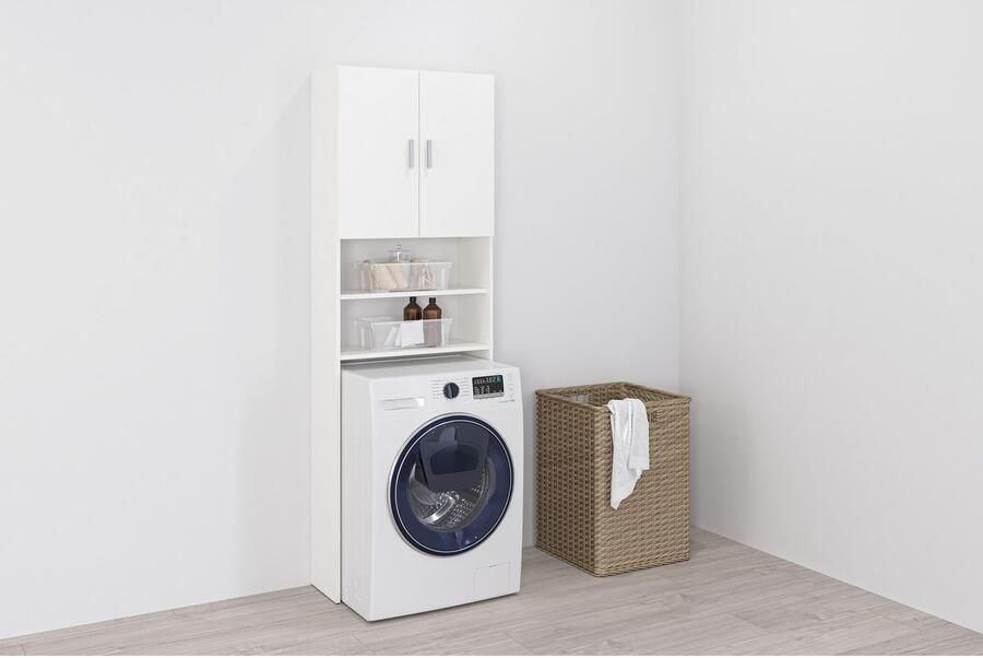 FMD Kast voor wasmachine Olbia met veel opbergruimte 2 open vakken in hoogte verstelbare legplanken