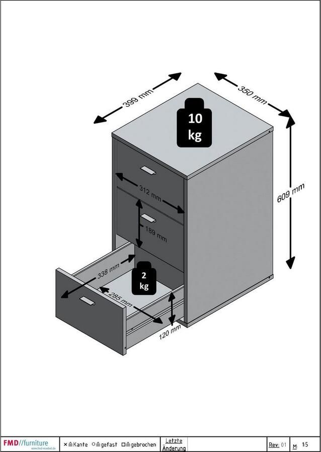 FMD Nachtkastje met 3 lades zwart