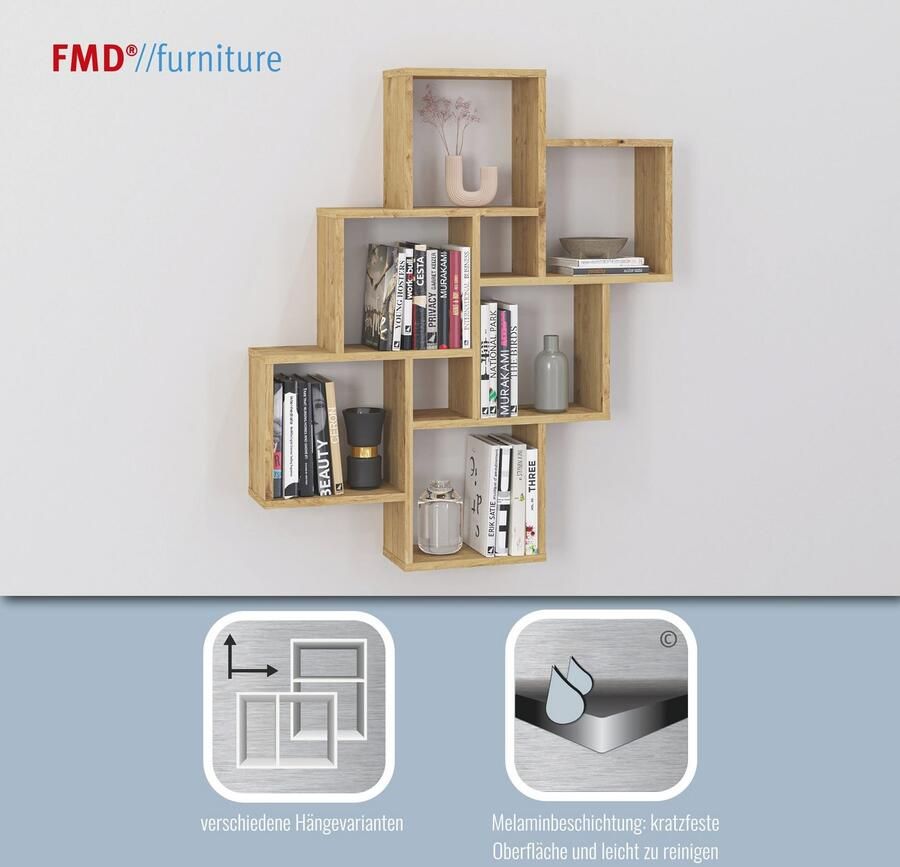 FMD Wandschap met 8 vakken artisan eikenkleurig