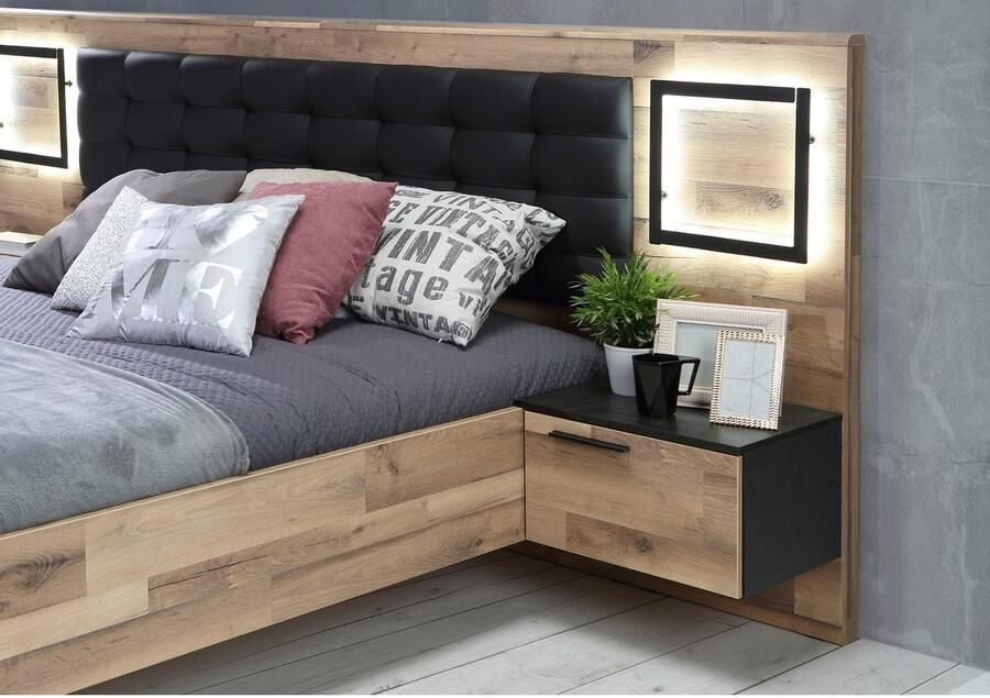 FORTE Ledikant Sirius Crown met ledverlichting en bekleed hoofdbord