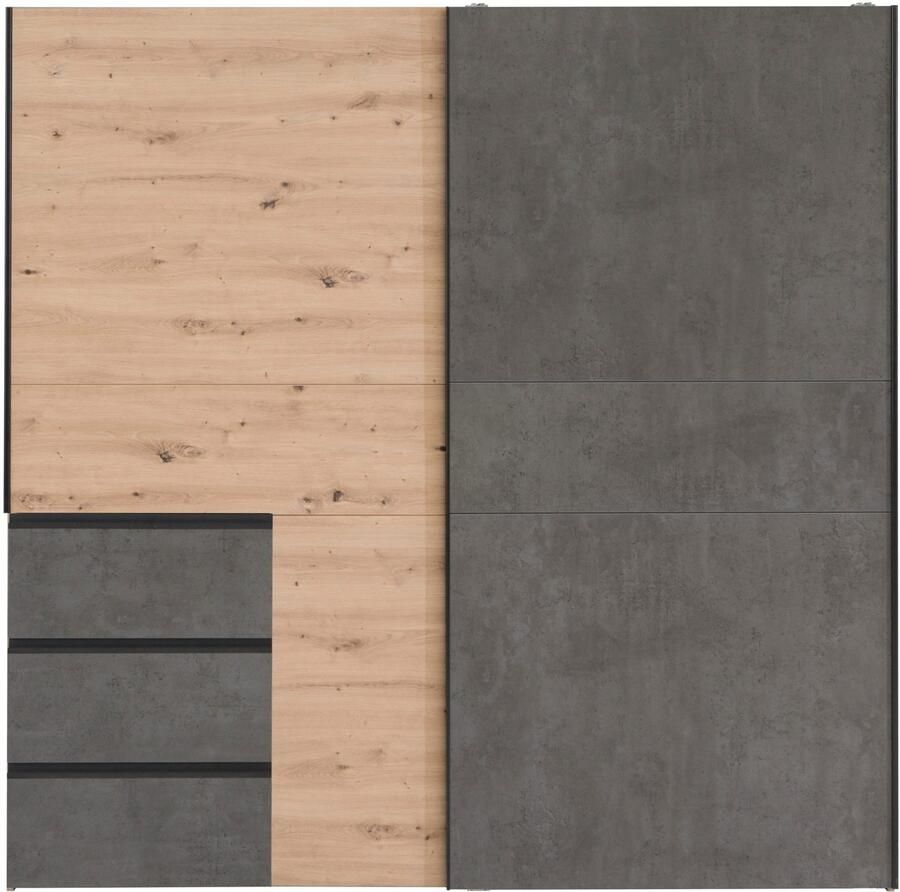 Anders Garderobekast met 2 schuifdeuren 3 lades Ambachtelijk eiken en grijs betonnen decor L 200 1 x D 61 2 x H 200 5 cm WINN2