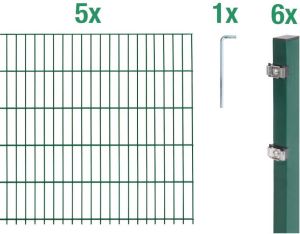 GAH Alberts Dubbelstaafmat hekwerk 100 cm hoog 5 matten voor 10 m 6 palen (set)