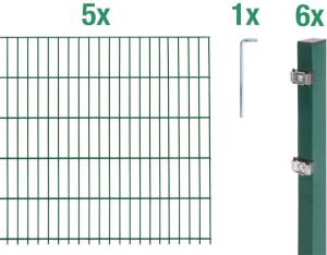 GAH Alberts Dubbelstaafmat hekwerk 80 cm hoog 5 matten voor 10 m 3 palen (set)