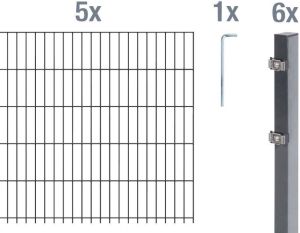 GAH Alberts Dubbelstaafmat hekwerk 80 cm hoog 5 matten voor 10 m 6 palen (set)