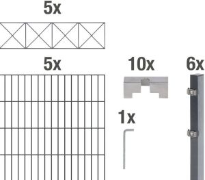 GAH Alberts Dubbelstaafmat hekwerk Nexus antraciet 100 cm hoog 5 matten voor 10 m 6 palen (set)