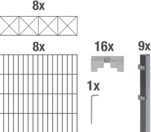 GAH Alberts Dubbelstaafmat hekwerk Nexus antraciet 100 cm hoog 8 matten voor 16 m 9 palen (set)