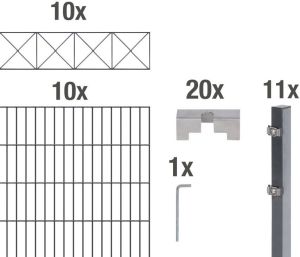 GAH Alberts Dubbelstaafmat hekwerk Nexus antraciet 140 cm hoog 10 matten voor 20 m 11 palen (set)