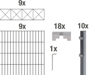 GAH Alberts Dubbelstaafmat hekwerk Nexus antraciet 140 cm hoog 9 matten voor 18 m 10 palen (set)