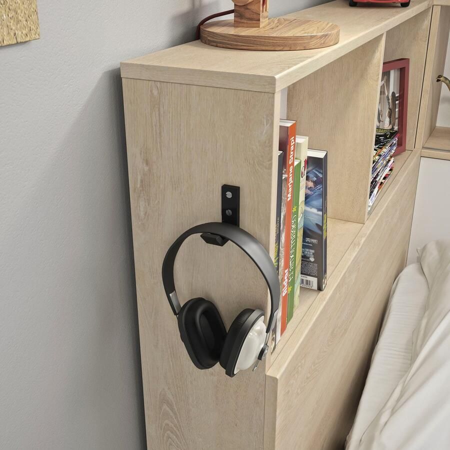 Gautier_diagone Vente unique Bed ARMAND met opbergruimte en laden 90 x 200 cm Kleur Natuurlijk licht L 221 cm x H 104 cm x D 120 cm