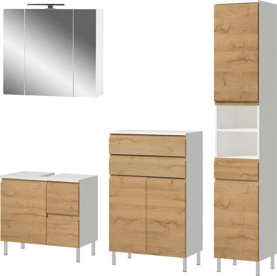 GERMANIA Badkamerserie Torrance Onderkast spiegelkast met verlichting kast en hoge kast (4-delig)