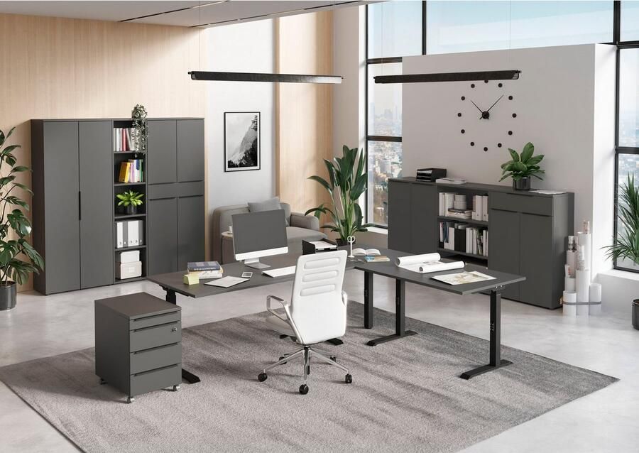 GERMANIA Bureau Milaan Mechanisch in hoogte verstelbaar hoekbureau met een steunpoot