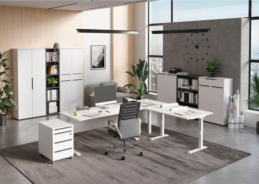 GERMANIA Bureau Milaan Mechanisch in hoogte verstelbaar hoekbureau met een steunpoot