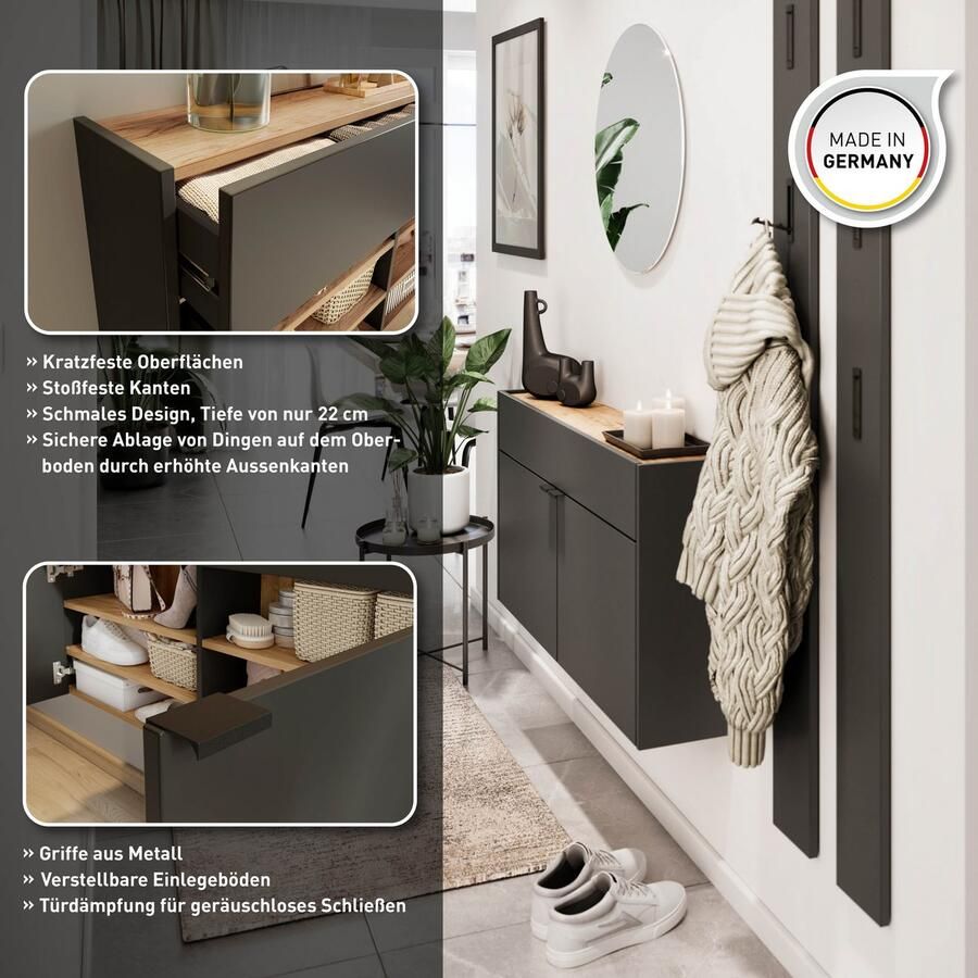 GERMANIA Halmeubelset Ameca Multifunctionele kast en spiegel geringe diepte ideaal voor smalle gangen (set 2-delig)