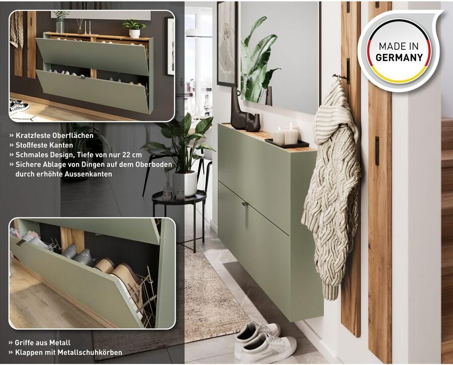 GERMANIA Halmeubelset Ameca Garderobe-set van schoenenopberger en spiegel (2 stuks)